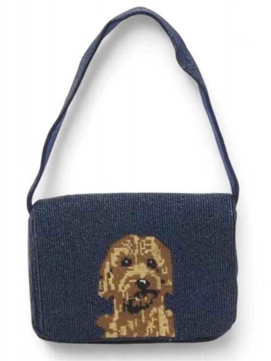 T.J.Maxx Handbags - Made in india Navy blue beaded dog shoulder bag with brown dog face design